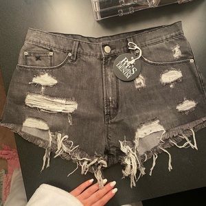 Black grey denim shorts